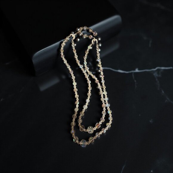 VINTAGE AB CRYSTAL 2 STRAND NECKLACE  17 IN & 18 IN PLUS EXTENSION CHAIN W HOOK - Picture 5 of 5